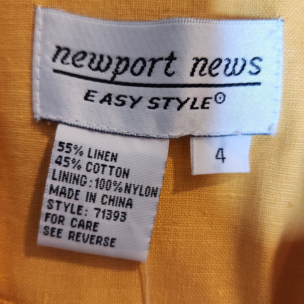 NWT Newport News Linen Cotton Yellow Single Button Blazer Size‎ 4 - Picture 2 of 16
